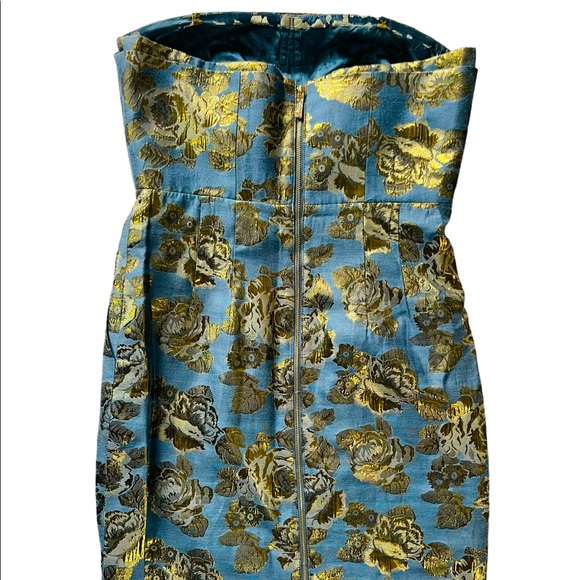 Eccoci Blue and Gold Shimmer Strapless Dress | Holiday, Party, Wedding | Pockets - Picture 2 of 8